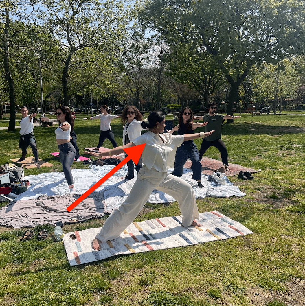 Sarah teaching yoga to her Turkish friends